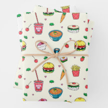 Cute Colorful Food Pattern on White
