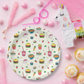 Cute Colorful Food Pattern on White Papieren Bordje (Feest)