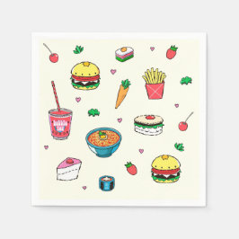Cute Colorful Food Pattern on White Servet