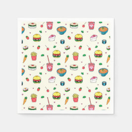 Cute Colorful Food Pattern on White Servet