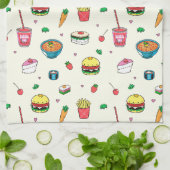 Cute Colorful Food Pattern on White Theedoek (Gevouwen)