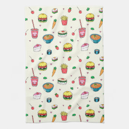 Cute Colorful Food Pattern on White Theedoek
