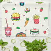 Cute Colorful Food Pattern on White Theedoek (Gevouwen)