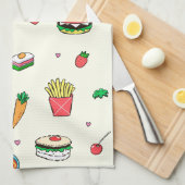 Cute Colorful Food Pattern on White Theedoek (Quarter Fold)