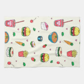 Cute Colorful Food Pattern on White Theedoek (Horizontaal)