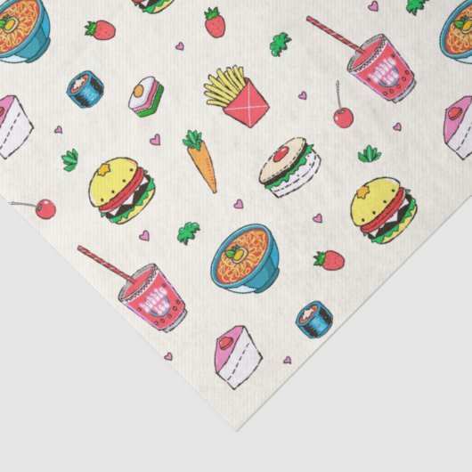 Cute Colorful Food Pattern on White Tissuepapier (Detail)