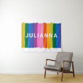 Cute Colorful Fun Rainbow Stripes Personated Wandkleed (In Situ (horizontaal))