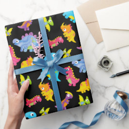 Cute Colorful Funny Unisex Black Baby Dinosaur Cadeaupapier