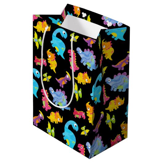 Cute Colorful Funny Unisex Black Baby Dinosaur Medium Cadeauzakje (Achterkant Gekanteld)