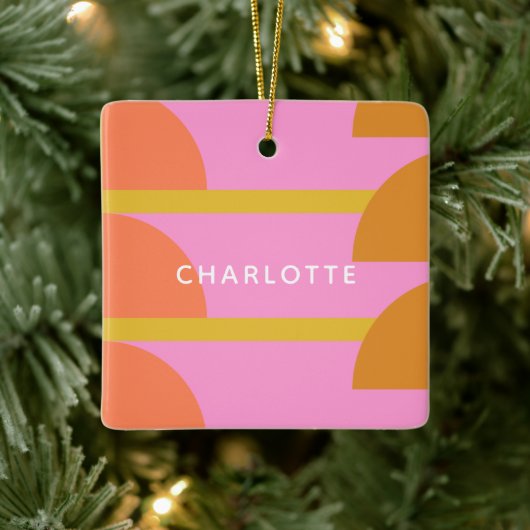 Cute Colorful Geometric Scandinavian Personalized Keramisch Ornament (Boom)