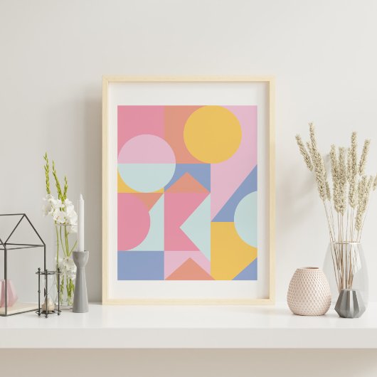 Cute Colorful Geometric Shapes Collage Artwork Poster