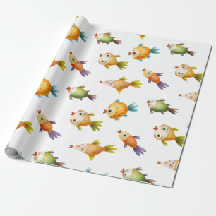 Cute Colorful Goldfish on White Cadeaupapier