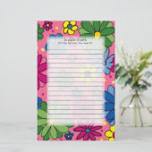 Cute Colorful Green Roze Blue Flowers op Roze Briefpapier (Staand voorkant)
