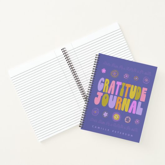 Cute Colorful Groovy Personalized Paars Gratitude Notitieboek (Binnen)