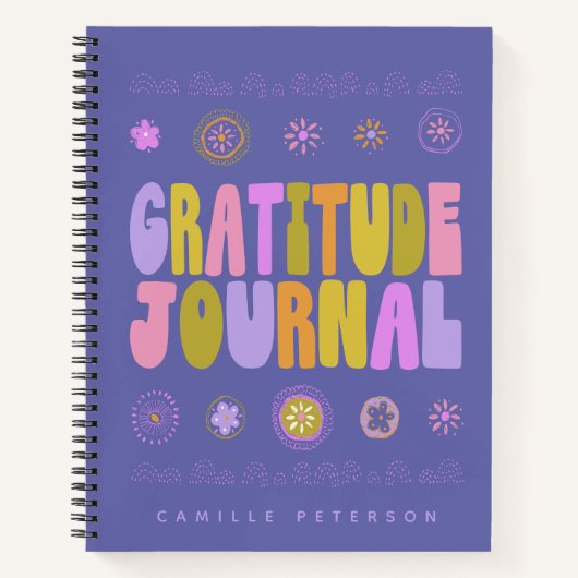 Cute Colorful Groovy Personalized Paars Gratitude Notitieboek (Voorkant)