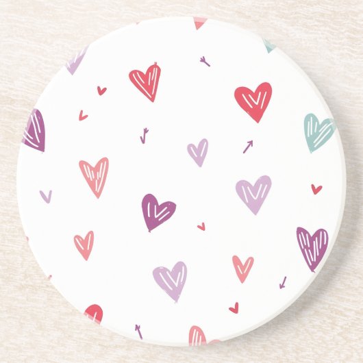 Cute Colorful Hand-Drawn Hearts Sandstone Coaster Zandsteen Onderzetter (Voorkant)