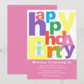 Cute Colorful Happy Birthday Invitation Kaart (Voorkant / Achterkant)