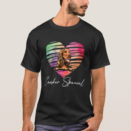 Cute Colorful Heart Cocker Spaniel Dog T-shirt (Voorkant)