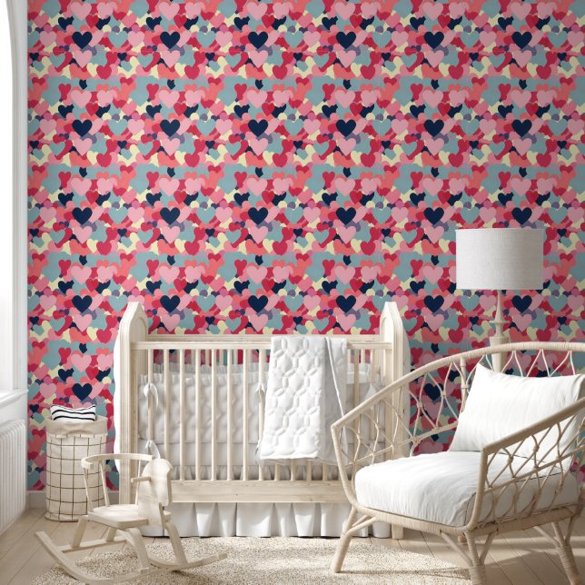 Cute Colorful Heart Pattern Behang (Kinderen)