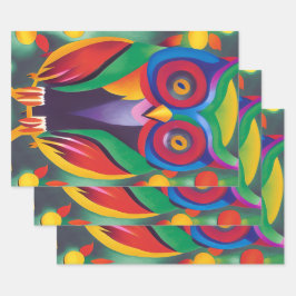 Cute Colorful Holographic Owl Inpakpapier Vel