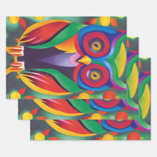 Cute Colorful Holographic Owl Inpakpapier Vel