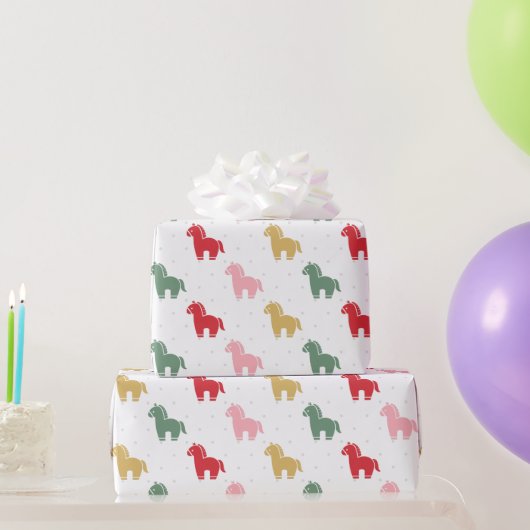 Cute Colorful Horses Dots Pattern 2026 Cadeaupapier (Feestgeschenken)