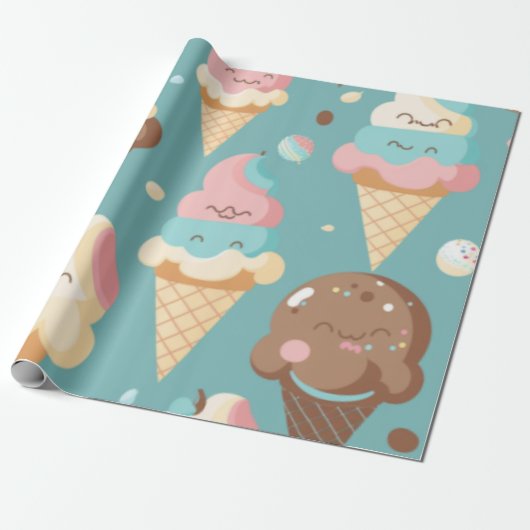Cute colorful ice crème cadeaupapier (Uitgerold)