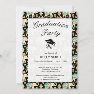Cute colorful indian elephants graduparty kaart