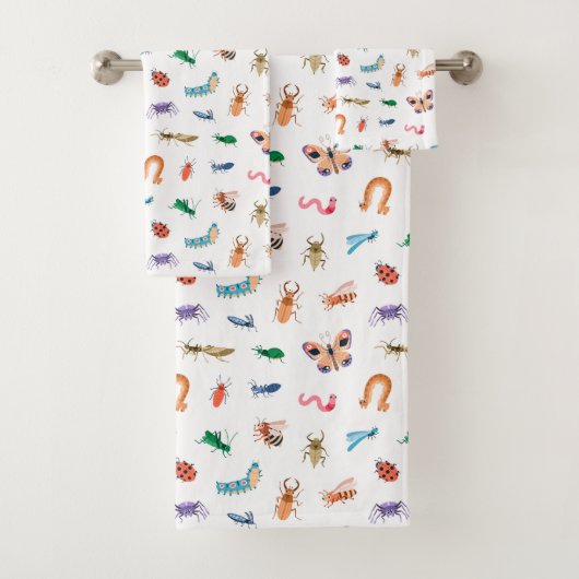 Cute Colorful Insect Pattern Bad Handdoek (Insitu)