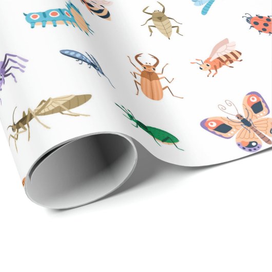 Cute Colorful Insect Pattern Cadeaupapier (Rol Hoek)