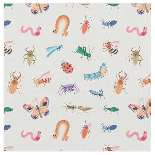 Cute Colorful Insect Pattern Stof (Close Up)