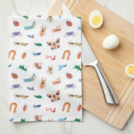 Cute Colorful Insect Pattern Theedoek (Quarter Fold)