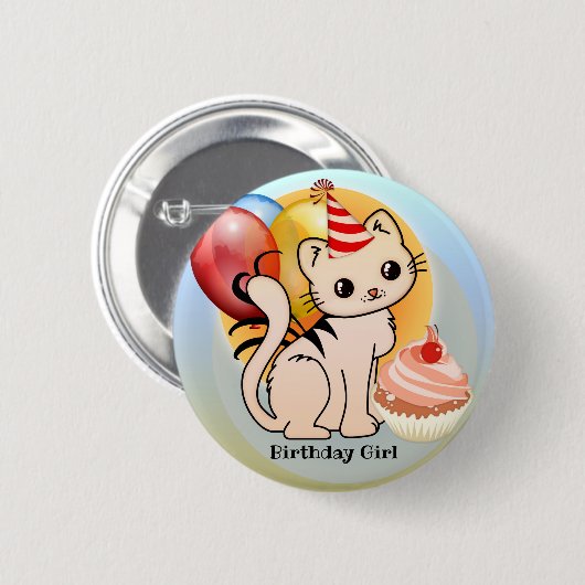 Cute Colorful Kat Birthday Button (Voorkant /achterkant)