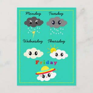 Cute Colorful Kawaii Clouds of the Week Fri-Yay Briefkaart