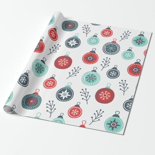Cute Colorful Kerstballen Patroon Cadeaupapier (Uitgerold)