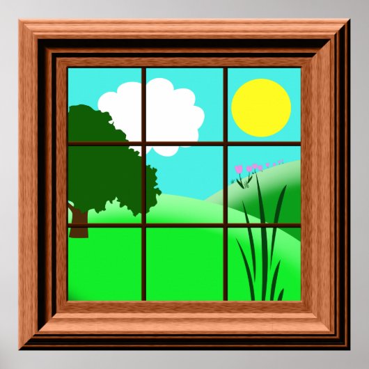 Cute Colorful Kinder Cartoon Window Uitzicht Poste Poster (Voorkant)