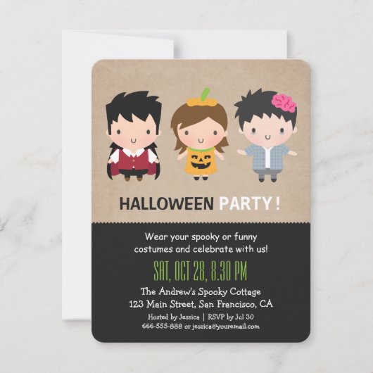 Cute Colorful Kinder Halloween Party Invitations Kaart (Voorkant)