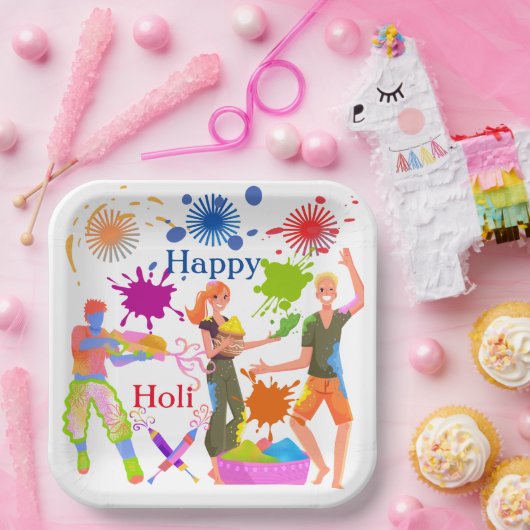 Cute Colorful kinder playing Holi Party Papieren Bordje (Feest)
