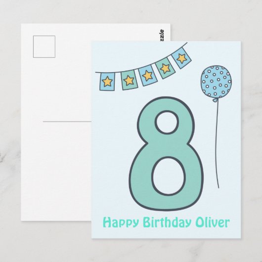 Cute Colorful Kinderen 8th Birthday Briefkaart (Voorkant / Achterkant)