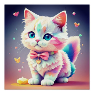 Cute Colorful Kitten Perfect Poster