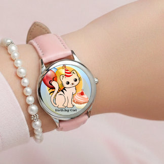 Cute Colorful Kitty Birthday  Horloge