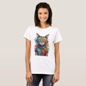 Cute Colorful Kitty Cat Abstract Art Design T-shirt (Voorkant volledig)