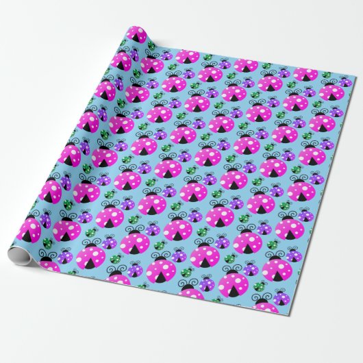 Cute Colorful Ladybugs Patroon Cadeaupapier (Uitgerold)