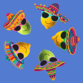 Cute Colorful Lemons Limes Sombreros Blue Apron Schort