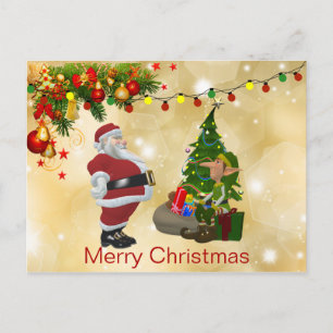 Cute, Colorful Lights, Santa Claus, Elf, Kerstmis Briefkaart