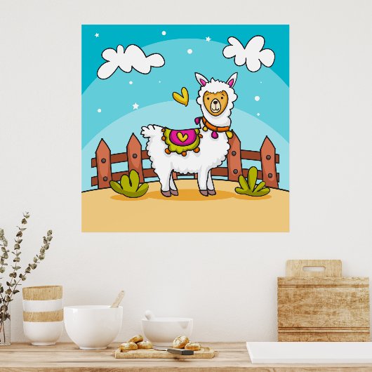 Cute, Colorful Llama Poster (Keuken)