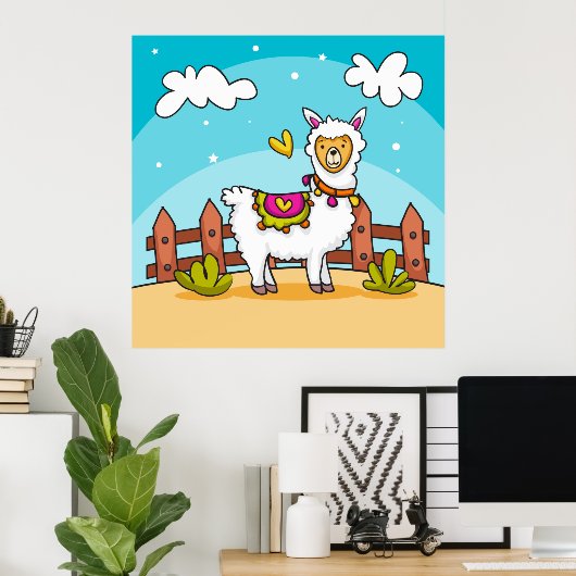 Cute, Colorful Llama Poster (Thuiskantoor)
