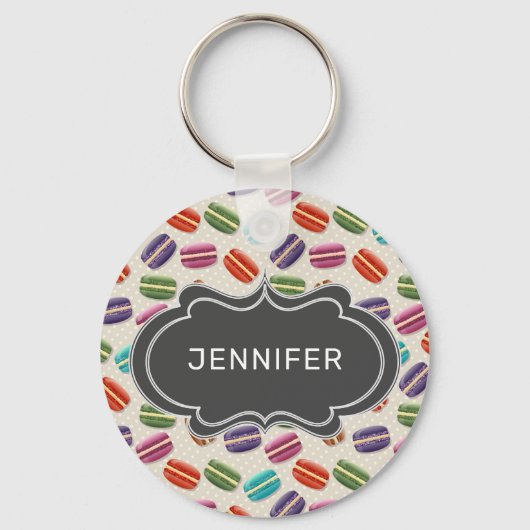 Cute Colorful Macarons Pattern met Polka Dots Sleutelhanger (Voorkant)