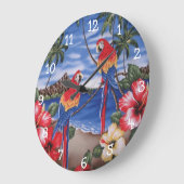 Cute Colorful Macaw Parrots on Hawaiian Beach Grote Klok (Hoek)