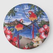 Cute Colorful Macaw Parrots on Hawaiian Beach Grote Klok (Voorkant)